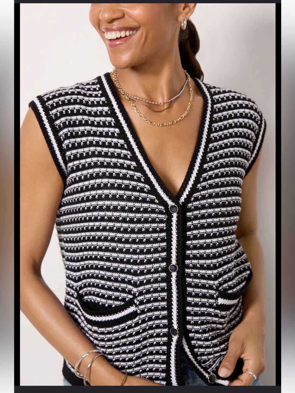 Evereve Willa Lady Like Vest Black White Knit Size S